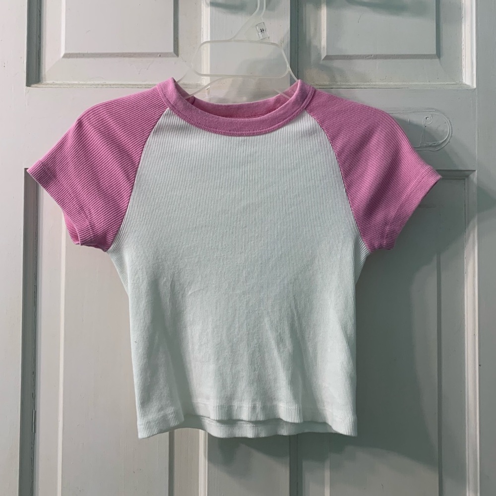 brandy melville pink & white bella top